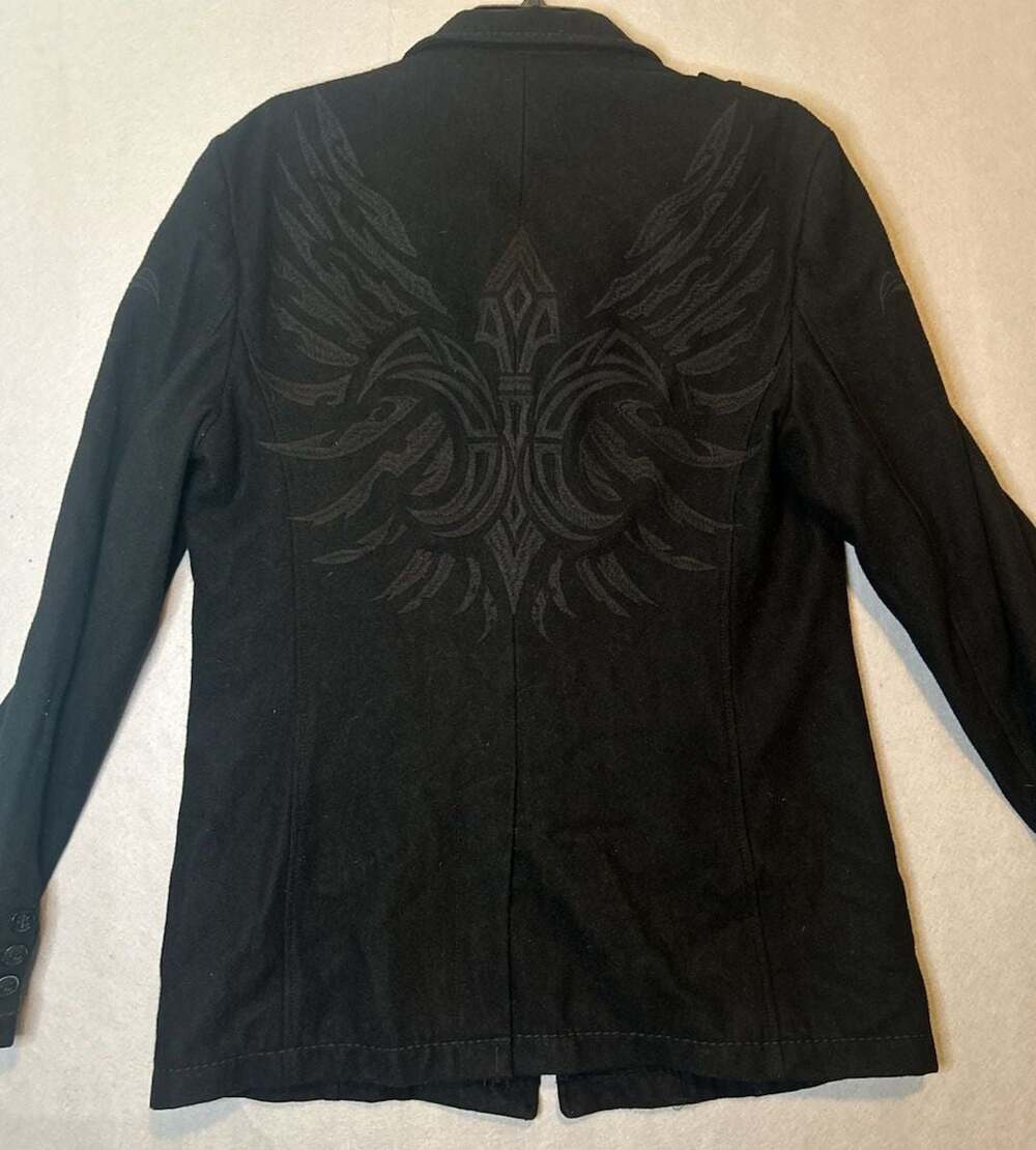 Roar Strength Refined Black Wool Blend Military Peacoat Jacket Size L